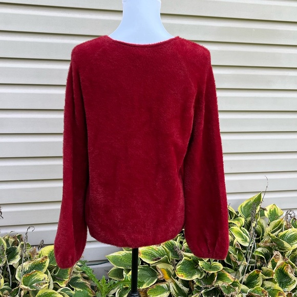 NWT Chelsea & Violet Key Verona Red Balloon Sleeve Eyelash Pullover Sweater - Picture 7 of 9